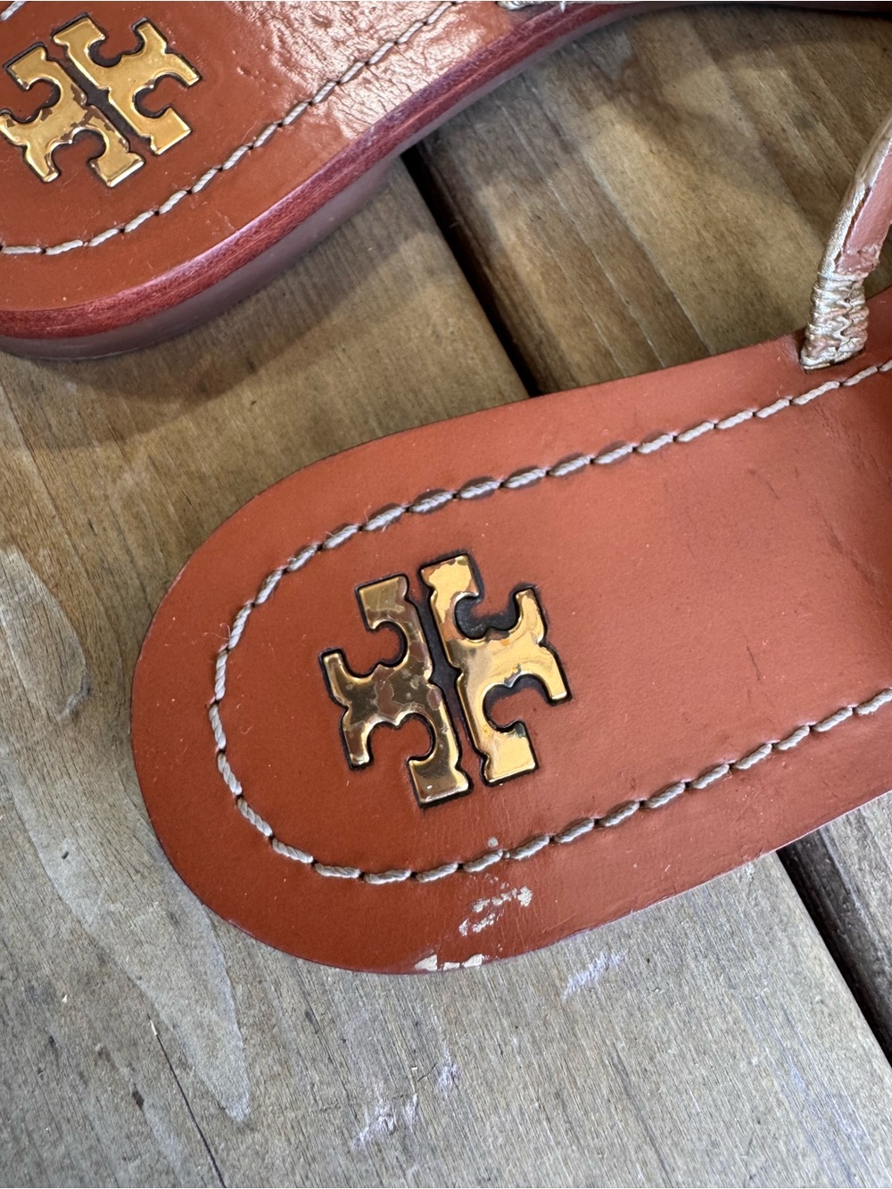 Tory Burch Metallic Gold Multi-Strap Leather Slide Sandals - Picture 7 of 7